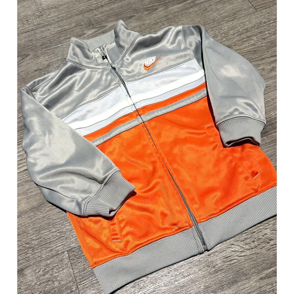 Nike Boys Colorblock Track Jacket 3T Gray Orange White Full Zip Knit